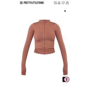 Brown Sport Seamless Textured Panel Detail Zip Up Jacket
